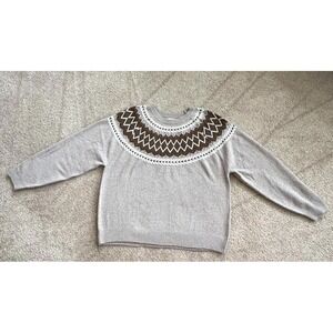 Weatherproof Vintage Men's XL Gray/Taupe Fair Isle Nordic Knit Crewneck Sweater